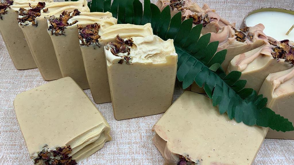 Turmeric Soothing Soap · Beautiful turmeric soap with argan oil and oats plus kaolin clay. Turmeric is good for clearing dark spots and glowing beautiful skin.