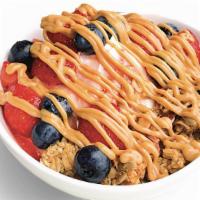 Pb & Berries · Plain yogurt, strawberry, blueberry, strawberry puree, peanut butter, cs syrup.