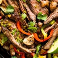 Fajitas 🐔Chicken Or 🐮Beef · grilled meat, bell peppers and onions 
We provide ; tortillas, rice, beans, pico de gallo, g...
