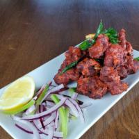 Street Chicken 65 · chicken cubes marinated overnight with Indian spices