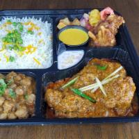 Dhaba Mealbox (Chicken/Paneer/Lamb) · Street Style Curry / choice of lentil / choice of rice-bread