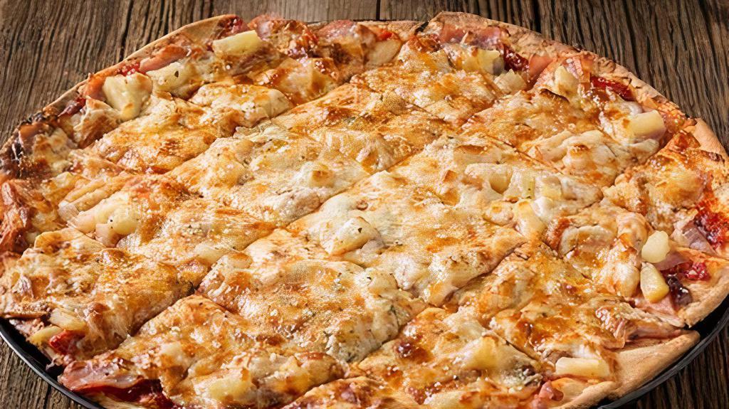 The Hawaiian Pizza · A blend of rosati’s pizza and BBQ sauces topped with Canadian bacon and pineapple.