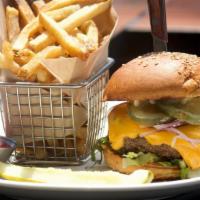 City Tap Prime Burger · brioche bun, American cheese, special sauce, lettuce, red onion, pickles.