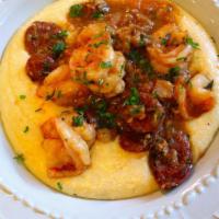 Creole Shrimp & Cheddar Grits W/ Andouille Sausage (Gf) · Fresh tomatoes, onions, bell peppers and garlic sauteed with andouille sausage and jumbo shr...