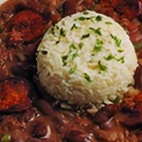 Red Beans & Rice With Sausage (Gf) · Kidney beans with fresh onions, green peppers, celery and garlic sauteed forever (or so it s...