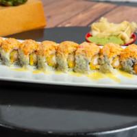 Hawaii Roll · Spicy . In: tempura shrimp and mango. Out: spicy crabmeat, honey, and citrus sauce.