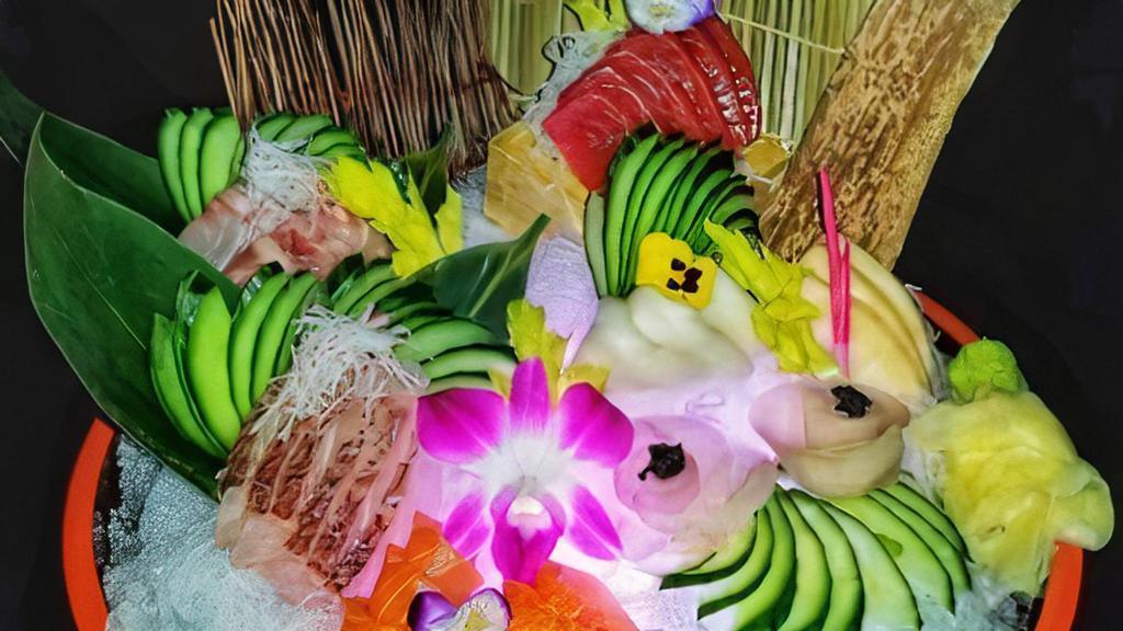 Sashimi Deluxe S · Raw. 18 pieces assorted fillets of fresh raw fish and rice.