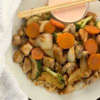Hibachi Chicken · served with mix vegetables .sweet carrots broccoli.mushroom.onion and zucchini.fried rice or...