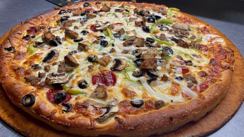 Supreme Pizza   · Pepperoni, Sausage, Meatballs, Mushroom, Olives, Green Pepper and Onions.