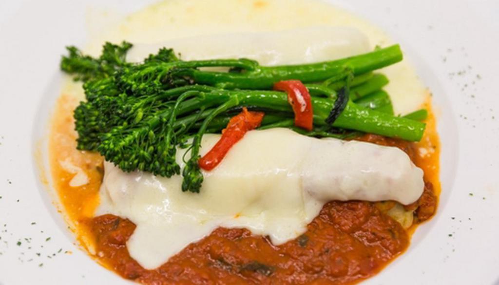 Cannelloni · House made, beef, veal, Italian sausage, Spinach, parmesan and romano cheese, fresh broccolini, Alfredo or Marinara sauce