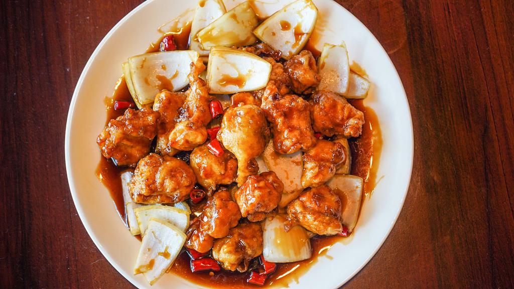 General Tso'S Chicken · spicy-sweet, one of the most popular chicken dishes. The chicken meat is deep fried with a tempura batter.