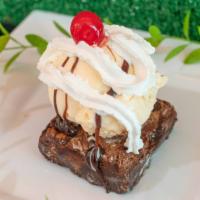 Brownie Sundae · Brownie Topped with your choice of Ice cream, Hot fudge and whipped cream.