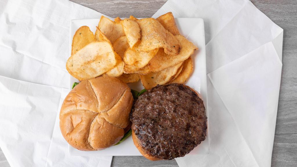 Built To Order Burger · 8 oz. prime Angus beef burger with lettuce, tomato and onion on a kaiser roll. Served with house made potato chips.