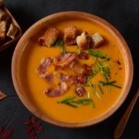 Butternut Apple Soup · Deliciously creamy roasted butternut squash prepared with fresh apple & sage.