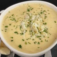 Cream Of Crab Soup · Thick and rich house made recipe with lump crab meat, blended with old bay and pepper.