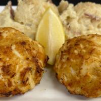 Two Jumbo Lump Crab Cakes · Hand picked jumbo lump crab meat. Served with choice of 2 sides and a side house or caesar s...