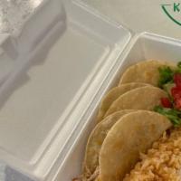 Tacos - Order (3) - Shredded Beef · Order of 3 tacos (corn tortillas) with shredded beef and cheese, lettuce and tomato on the s...