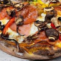 A Little Ain'T Enough Chicago Style Deep Dish · Pepperoni, Italian Sausage, Ham, Bell Pepper Olives, Red Onions, Portabella Mushrooms with M...