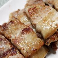 Grilled Pork Belly 삼겹살 · Pork belly and side of lettuce, ssamjang, pepper, garlic.  comes with steamed rice.
