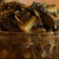 Greens - Large Greens · Tender Collards.  Cooked in a house made vegetable broth and smoked turkey