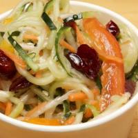 Cucumber Salad - Regular Cucumber Salad · Spiralized cucumbers with sliced sweet bell peppers, shredded carrots, craisin, and Italian ...