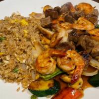 Hibachi Combo · Hibachi served with Mixed Veg and White or Brown Rice. Choose your protein.
