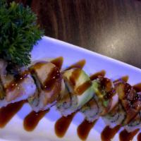 Dragon Roll · Shrimp tempura, avocado topped with bbq eel, eel sauce and spicy mayo.
