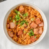 Kimchi Fried Rice Spam Bowl · Kimchi fried rice with grilled diced spam.