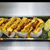 Spicy Tuna Crunch Roll  · spicy tuna & avocado roll topped with onion and tempura crunch, spicy mayo and unaki sauce (...