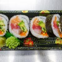 Chirashi (5Pcs) · Tuna, salmon, white fish, avocado, cucumber, kanpyo(pickled squash), masago(fish egg)