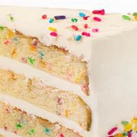 ** Confetti Cake ** · Vanilla cake with rainbow sprinkles baked in, filled & iced with velvety vanilla buttercream...