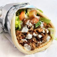 #11 Gyro Wrap · Tender lean lamb and beef meat thinly sliced with lettuce, tomato, cucumbers in pita bread.