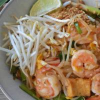 Pad Thai · Gluten free. Thin rice noodle with sweet tangy tamarind sauce, egg, scallion, sweet radish a...