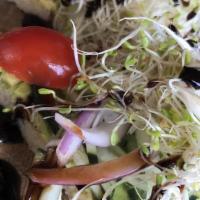 Veggie Toast · Vegetarian, gluten free. Gluten-free toast, avocado, alfalfa sprouts, cherry tomato, red oni...