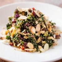 All “Kale” Caesar · Vegetarian.  Baby kale, red cabbage, parmesan, croutons, harissa Caesar dressing.