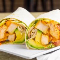 California Chicken Wrap · Grilled chicken breast, avocado, melted cheddar cheese, caramelized onion, grilled mushroom,...