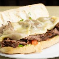 Hot Roast Beef & Cheese · London broil roast beef, melted provolone cheese, lettuce, tomato, mayo and horseradish sauc...