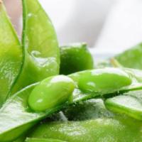 Edamame / ⽑⾖ · Steamed soy beans lightly salted.
