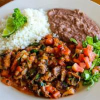 Puntas A La Mexicana For 4 · Beef tips in mild or spicy Mexicana sauce of roasted tomato, onion, cilantro & jalapeño serv...