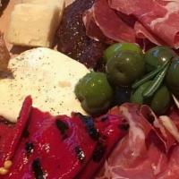 Meat/Cheese Board · Prosciutto, salami, and mortadella. Cow Artigano cheese aged in red wine for 5 months, Goat ...