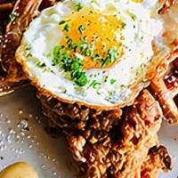 Chicken Waffles · Homemade Belgian waffle with brined buttermilk
chicken thighs and a fried egg over the top.
...