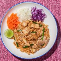 E1 Phad Thai · Thai rice noodles stir-fried with egg, bean sprouts, green onion in our homemade phad thai s...