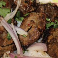 Lamb Kebab · Serve with: Basmati Rice, Chana Masala & Naan Bread.

Halal. Chunk of tenderloin and marinat...