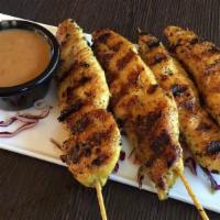 Chicken Satay (4) · Marinated chicken in thai spiced on skewers served with peanut sauce.