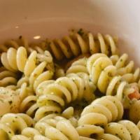 Pesto Pasta · Fusilli tossed with creamy pesto sauce. Add shrimp or chicken for an additional charge.