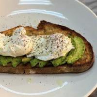 Avocado Toast & Poached Eggs · **POACHED eggs available until 11:30a  ONLY** 
Levain toasted with avocado and drizzled with...