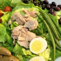 Gourmet Salad Nicoise · Imported Italian tuna belly (Ventresca di Tonno), tomato, haricot vert, peewee fingerling po...
