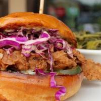 Gus'S Fried Chicken Sandwich · spicy bbq & ranch slaw, pickles, smoked jalapeno aioli, toasted bun