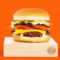 Cheese Smashmouth · Our signature smashed hamburger patty topped with American cheese, lettuce, tomato, onion, p...