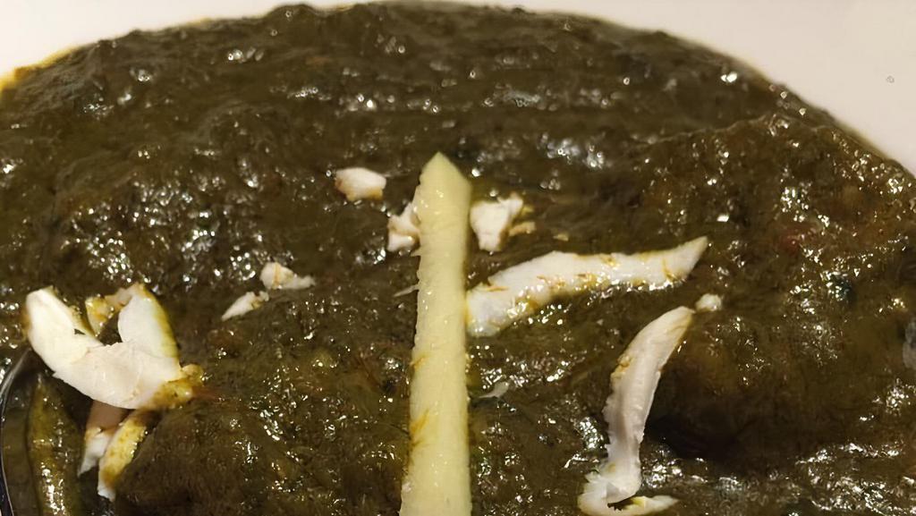 Lamb Saag · Succulent cubes of delicious lamb in a spinach based curried sauce.